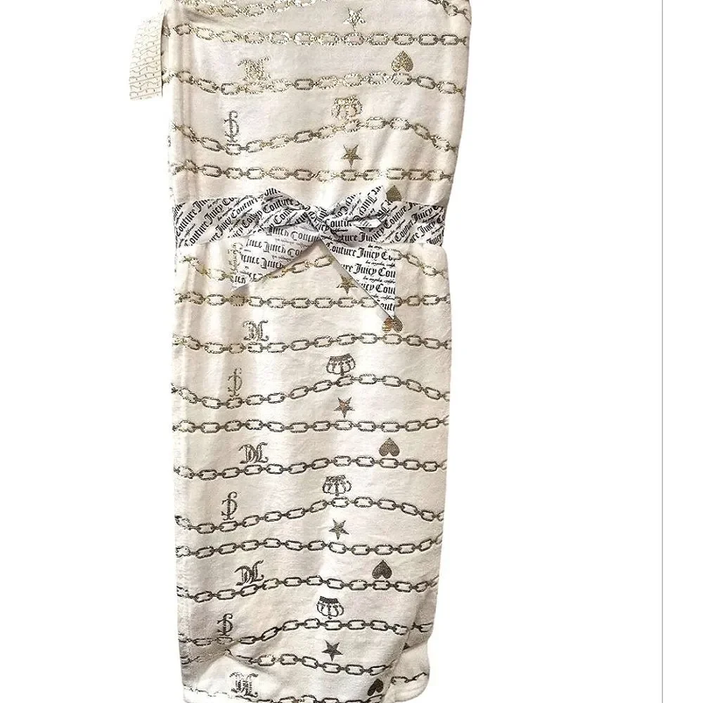 Juicy Couture Home Gold Foil Chain Crown & Hearts Printed Plush‎ Throw Blanket
